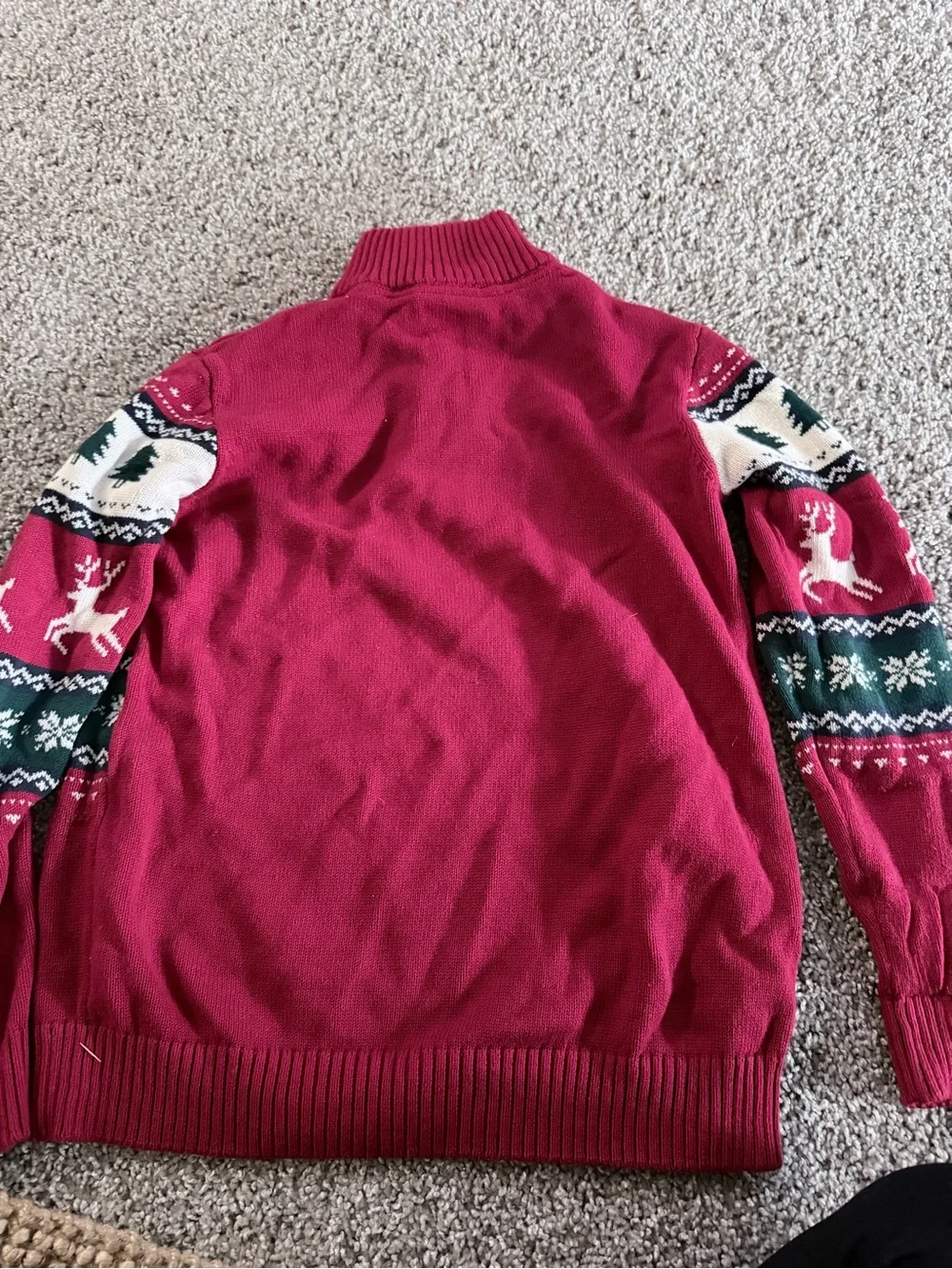 The Children's Place Red, Green and White Holiday Reindeer Quarter-Zip Sweater
